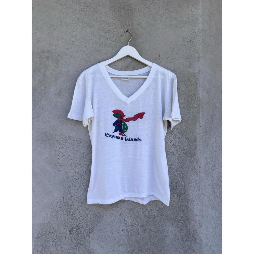 Vintage 1980s Cayman Islands V-neck Paperthin T-shirt Single Stitch 80s